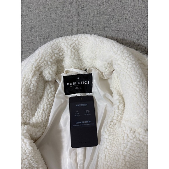 Fabletics Teddy Long Coat Women XXL Cream Oversized Sherpa Fleece Lounge - Picture 5 of 9